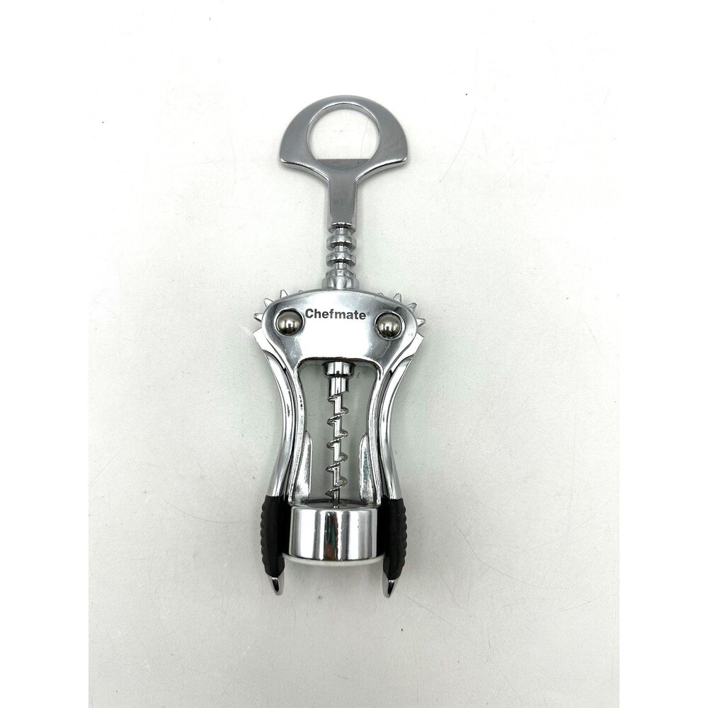 Chefmate 2-in-1 Winged Corkscrew Bottle Opener/Corkscrew Silver Rubber Handles